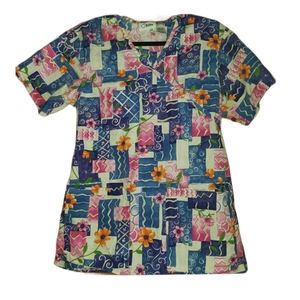 Apple Life Floral Tie Scrub Top Women's Size XS